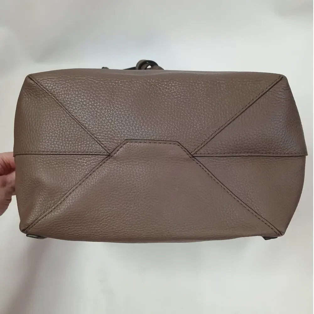 Michael Kors Junie Medium Flap Backpack Pebbled Leather Gold Hardware Taupe Bag